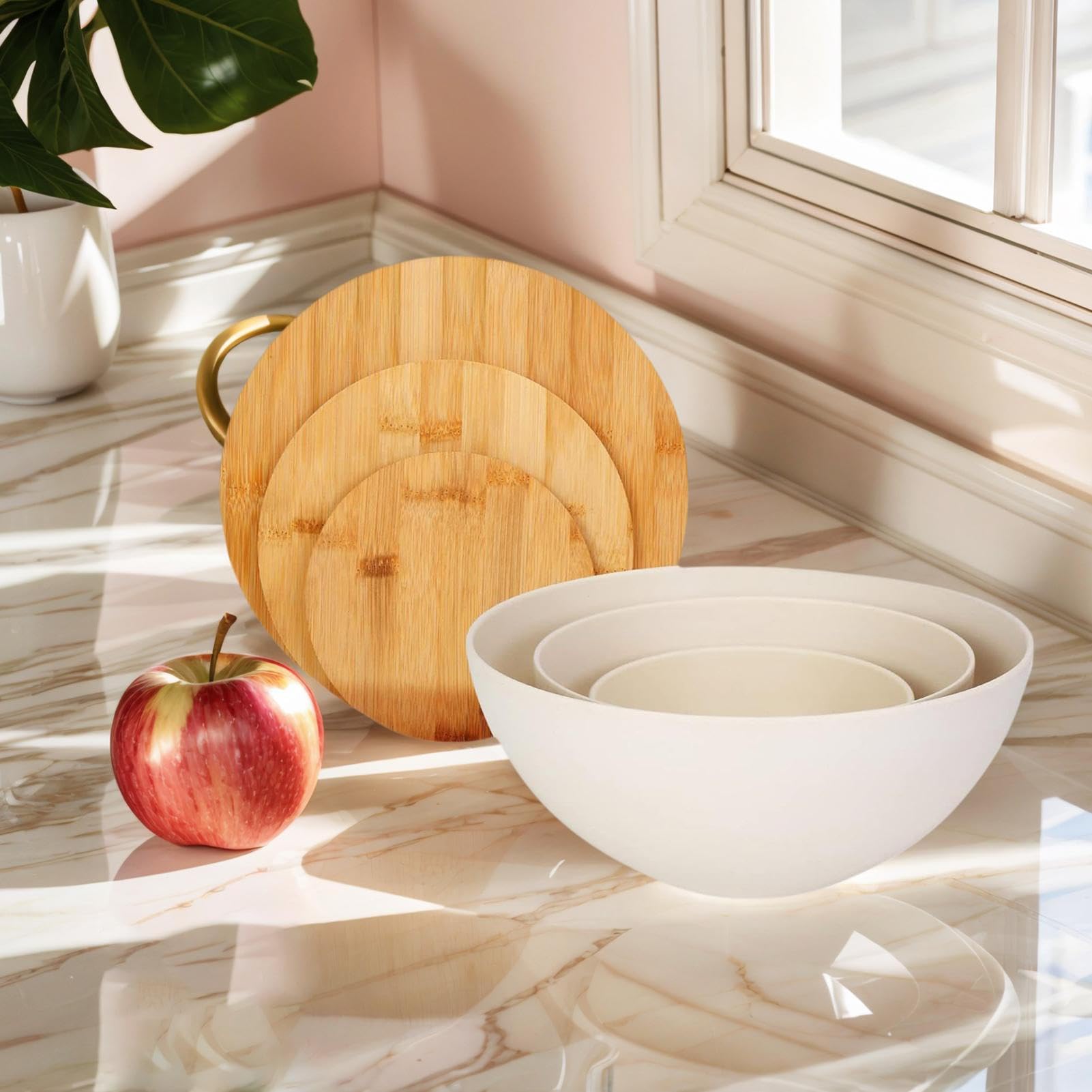 Boles De Servir Con Tapa | 3 Piezas Recipientes Preparación Comidas,Recipientes para Servir y Almacenar con Tapas de Madera Apilables,para Cocina Comida Alimentos Verduras Fruta Pan Sopa Hogar Oficina