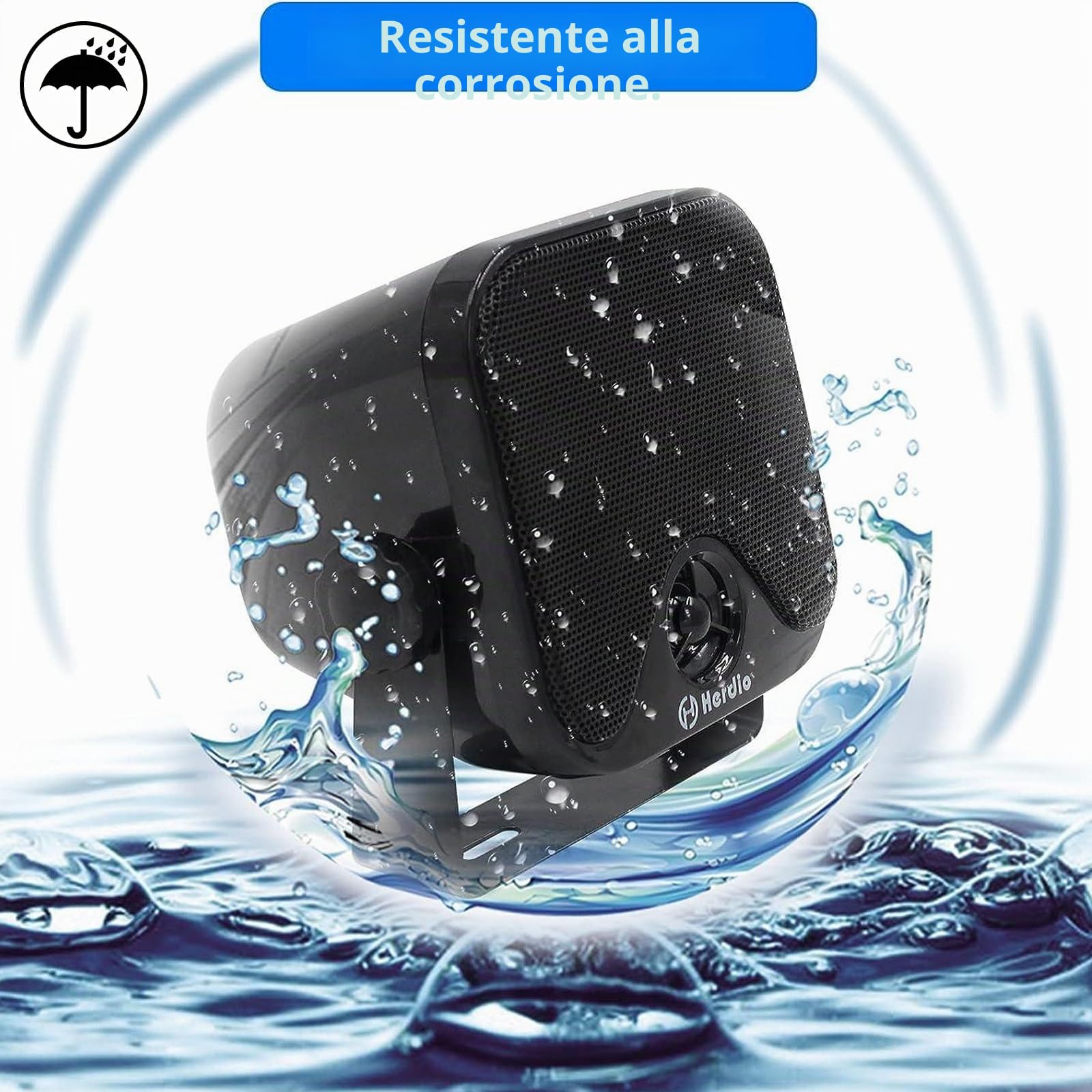 Herdio 100W 10.2cm Impermeabile Bluetooth Speaker Box per Marina Boat ATV UTV Nero