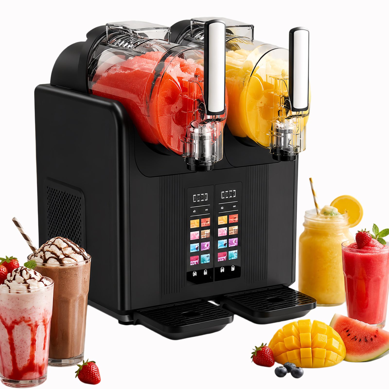 Glowdora Black Automatic Home/Commercial Slushy Maker, Double-Cylinder Ice Cream Machine, Fully Automatic Beverage Smoothie Maker, Snow Melting Machine, Shaved Ice Machine
