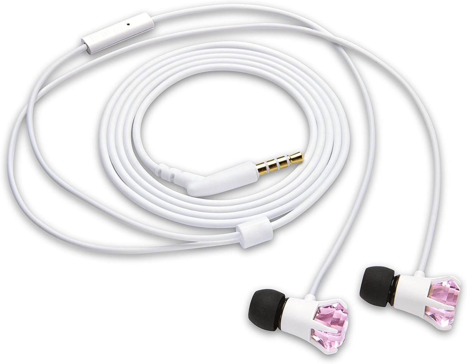 GEM Collection White Rose Earphones for Women - White Earphones with a Stunning Rose Glass Gem, Amazing Full-Range Sound, Enhanced Bass, Smaller Fit for Women's Ears