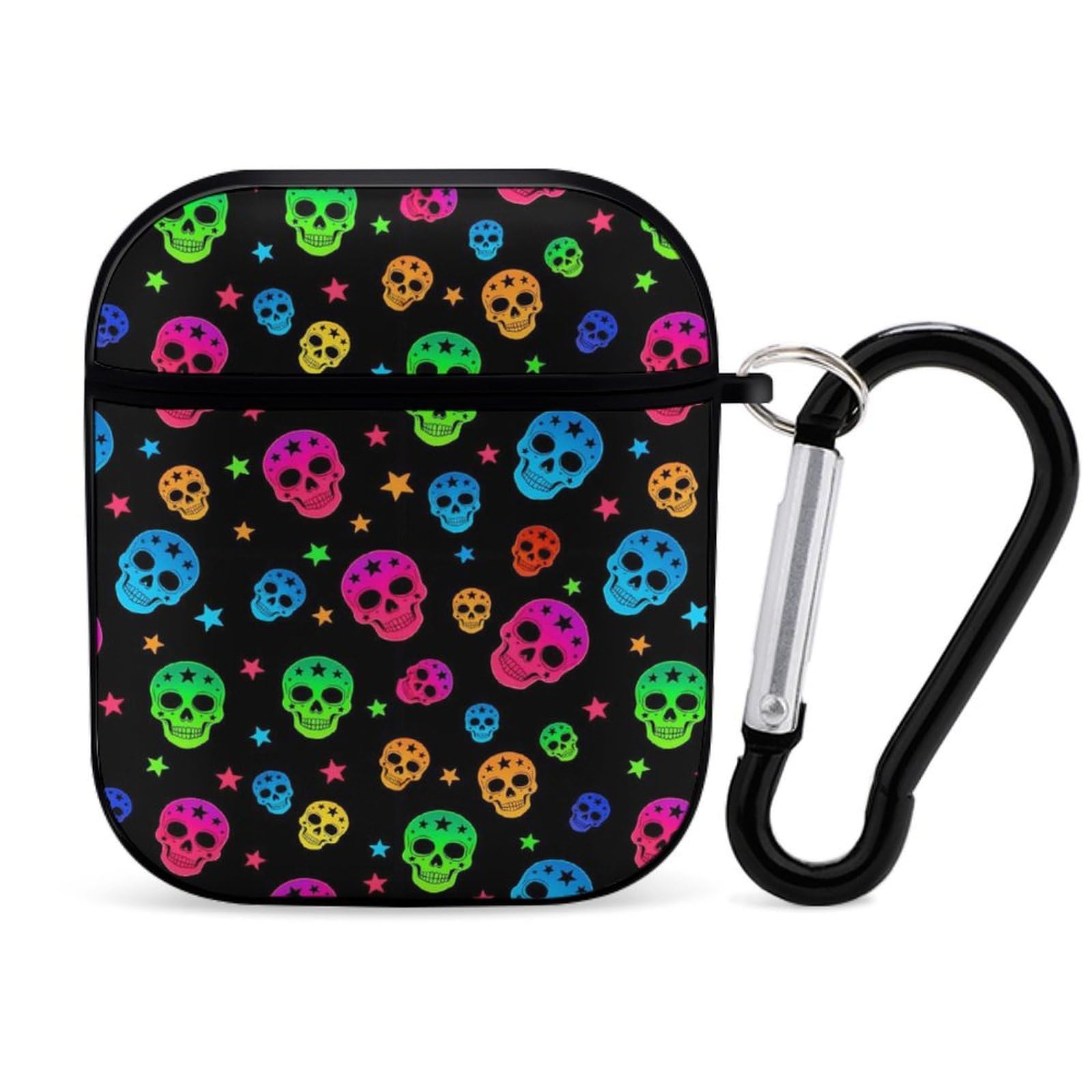 Neon Skulls Case Cover for Airpods with Keychain for Airpods 2/1 Case-Support Wireless Charging