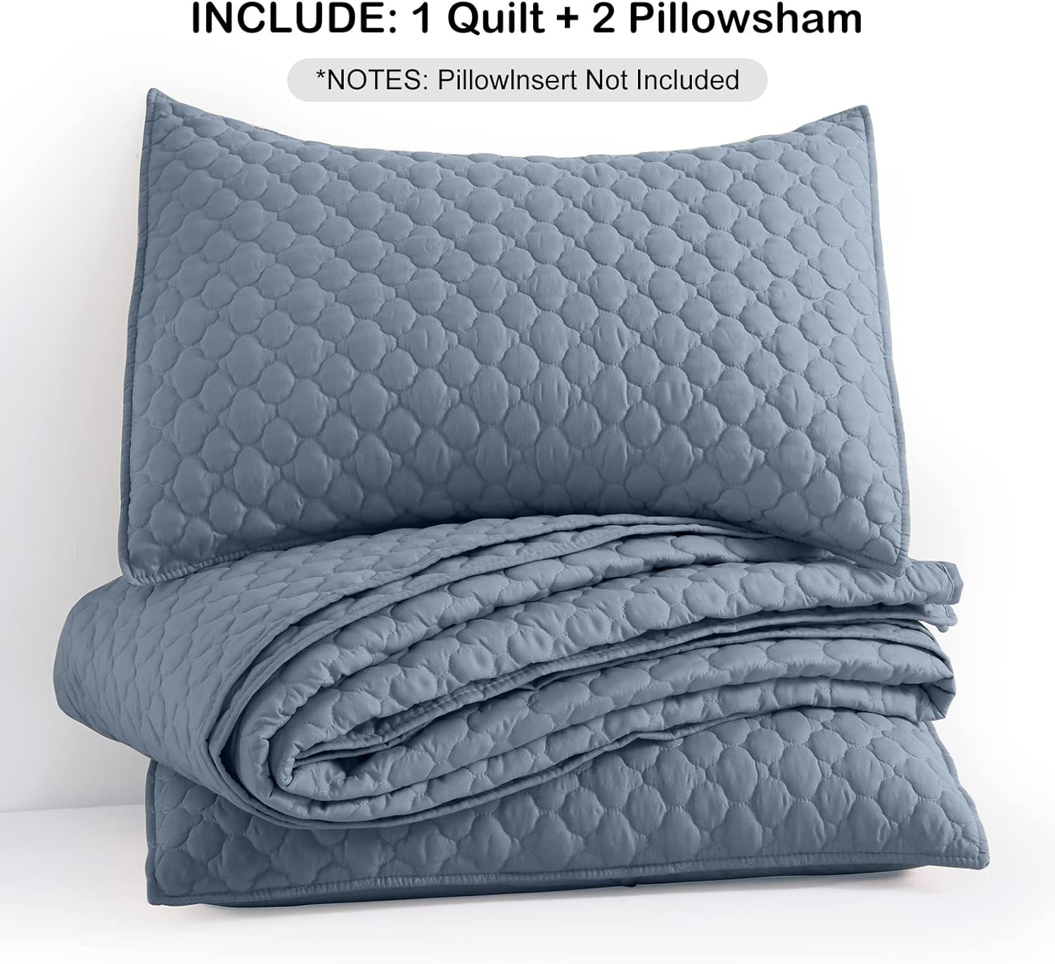 HORIMOTE HOME Quilt Queen Size Dusty Blue, Lightweight Quilts for Summer Ultra-Soft Microfiber Modern Style Quilted Clouds Pattern Bedspread Quit Set 3 Pieces(1 Quilt and 2 Pillow Shams) - Image 7
