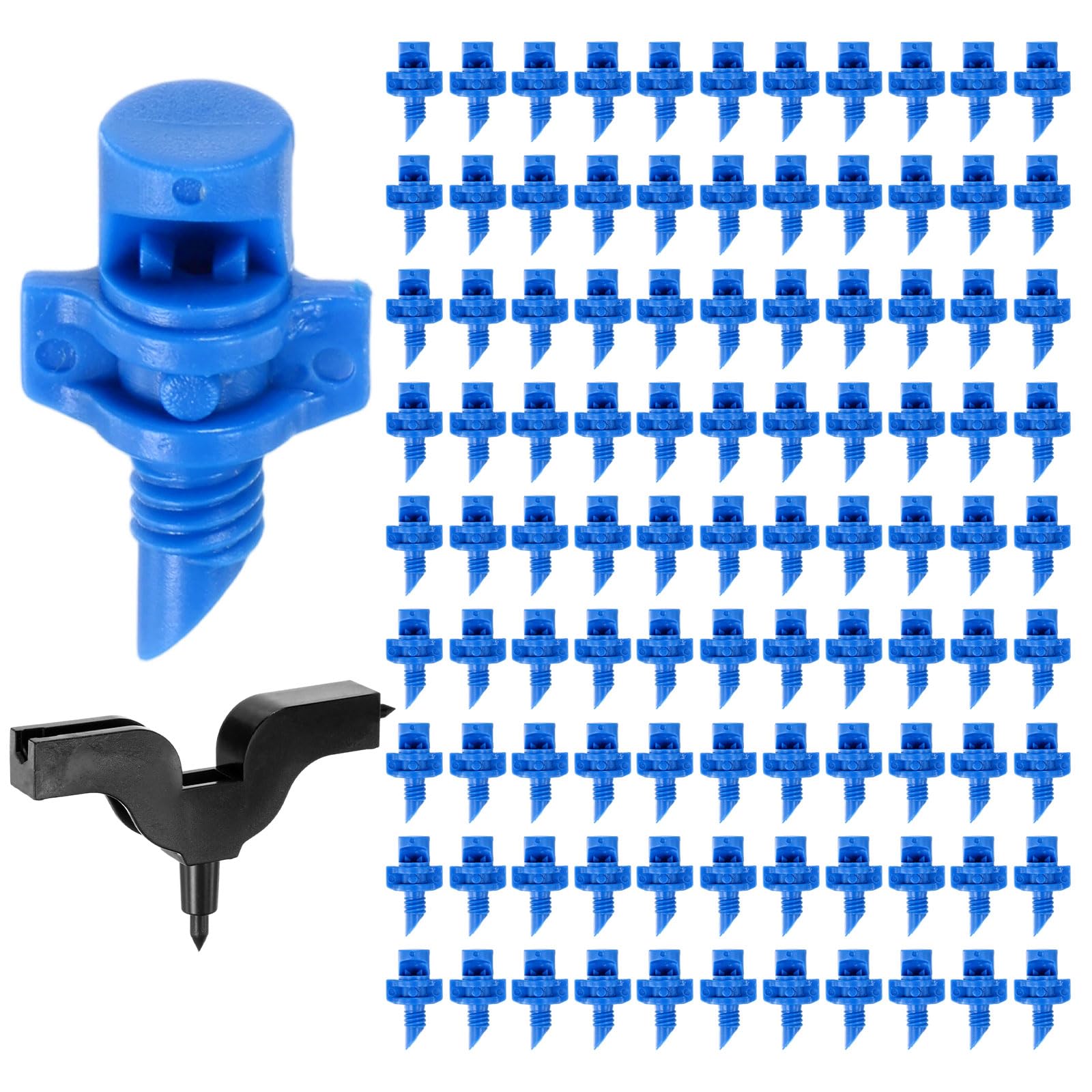 M METERXITY 100Pcs Drip Irrigation Sprinkler Heads, 90°Drip Irrigation Emitter Drippers for Gardening System/Potted Plants/Lawn, Dripper Emitter Parts [Blue]