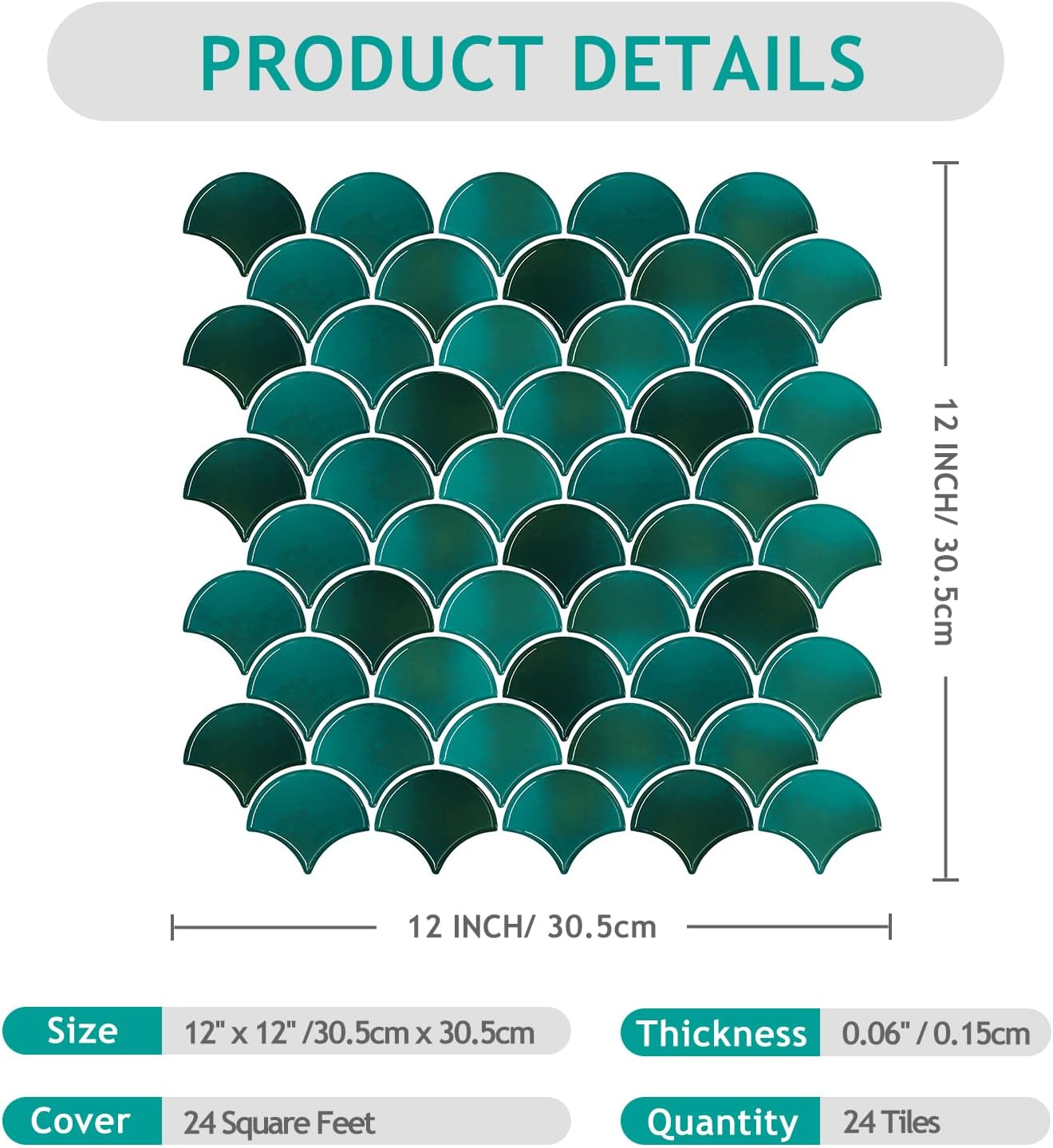 VEELIKE Green Marble Fish Scale Backsplash Tile for Kitchen Peel and Stick Waterproof Back Splashes Tile Sticker 24 Sheets Green Bathroom Wall Tiles Adhesive Renter Friendly Backsplash Tiles 12''x12''