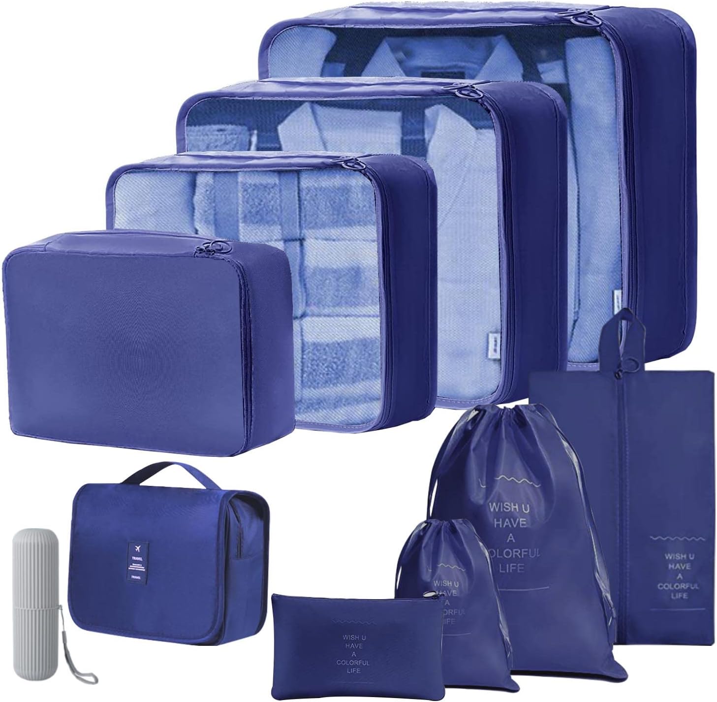 10pcs/Set Travel Packing Cubes, Luggage Organizers, Waterproof Compression Suitcase Bags (Navy Blue), S (S16120-4) 10pcs/Set Travel Packing Cubes, Luggage Organizers, Waterproof Compression Suitcase Bags (Navy Blue), S (S16120-4)