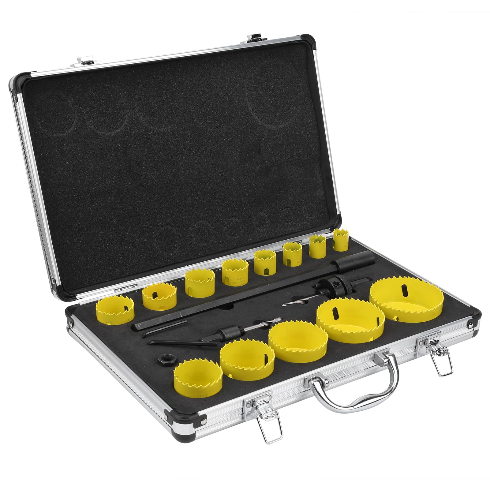 Juego de cortadores de hojas de sierra de corte profesional Acero rápido Abreagujeros duradero para metal Madera PVC Plástico Sierras de paneles de yeso Amarillo Juego de 19 piezas con caja de