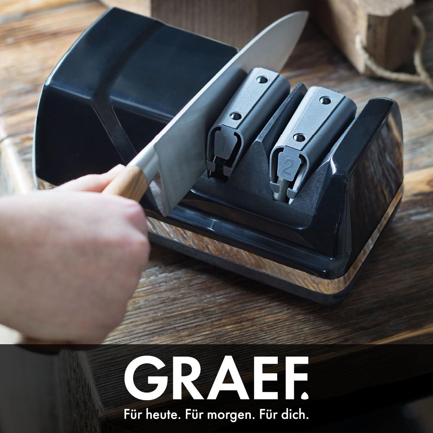 GRAEF Afilador de cuchillos de diamante CX110 con ángulo de afilado de 15°, afilador eléctrico con guía de cuchillas de elastómero, tecnología Dizor XV, discos de diamante para cuchillas asiáticas