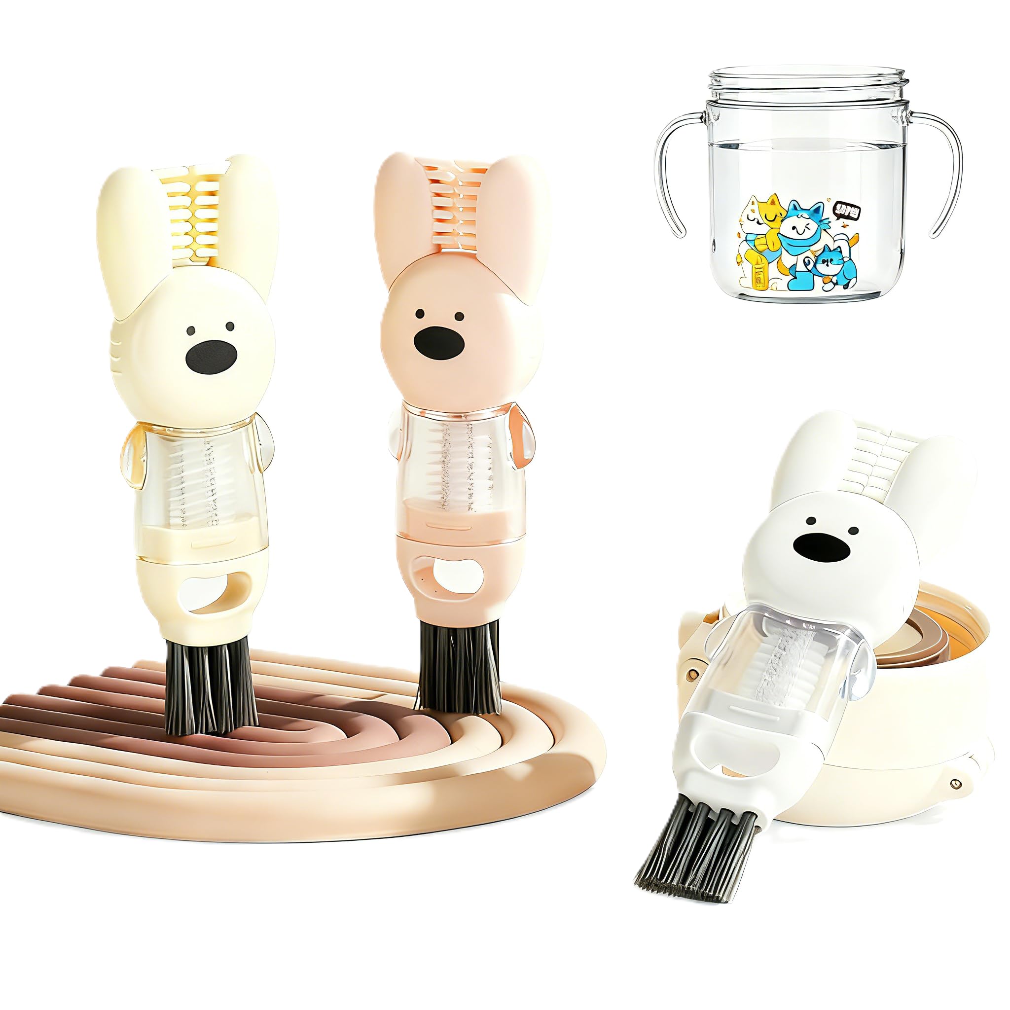 4 in 1 Cup Lid Cleaning Brush Set – Multifunctional Water Bottle Cleaner Brush with Gap & Corner Tools Portable Lid Cleaning Brush for Tight Spaces Includes 3 Brushes for Home & Kitchen