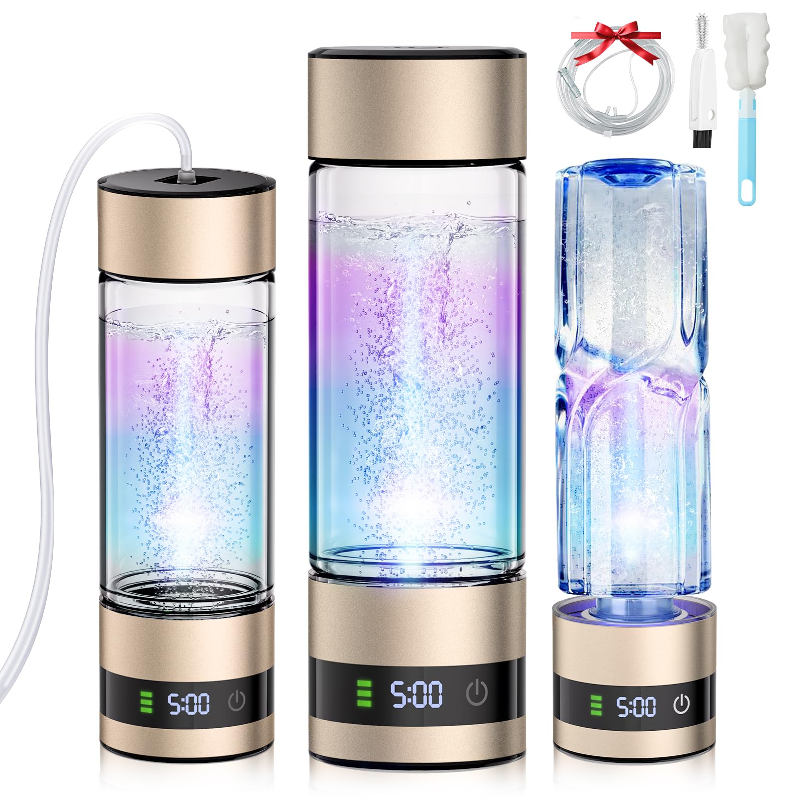 2025 Neu Wasserstoff Wasserflasche mit Digitalanzeige, Wasserstoffreiches Wasser in 5 Minuten,5000 PPB H2-Konzentration & SPE-Technologie der 2. Generation,450ml (Gold)