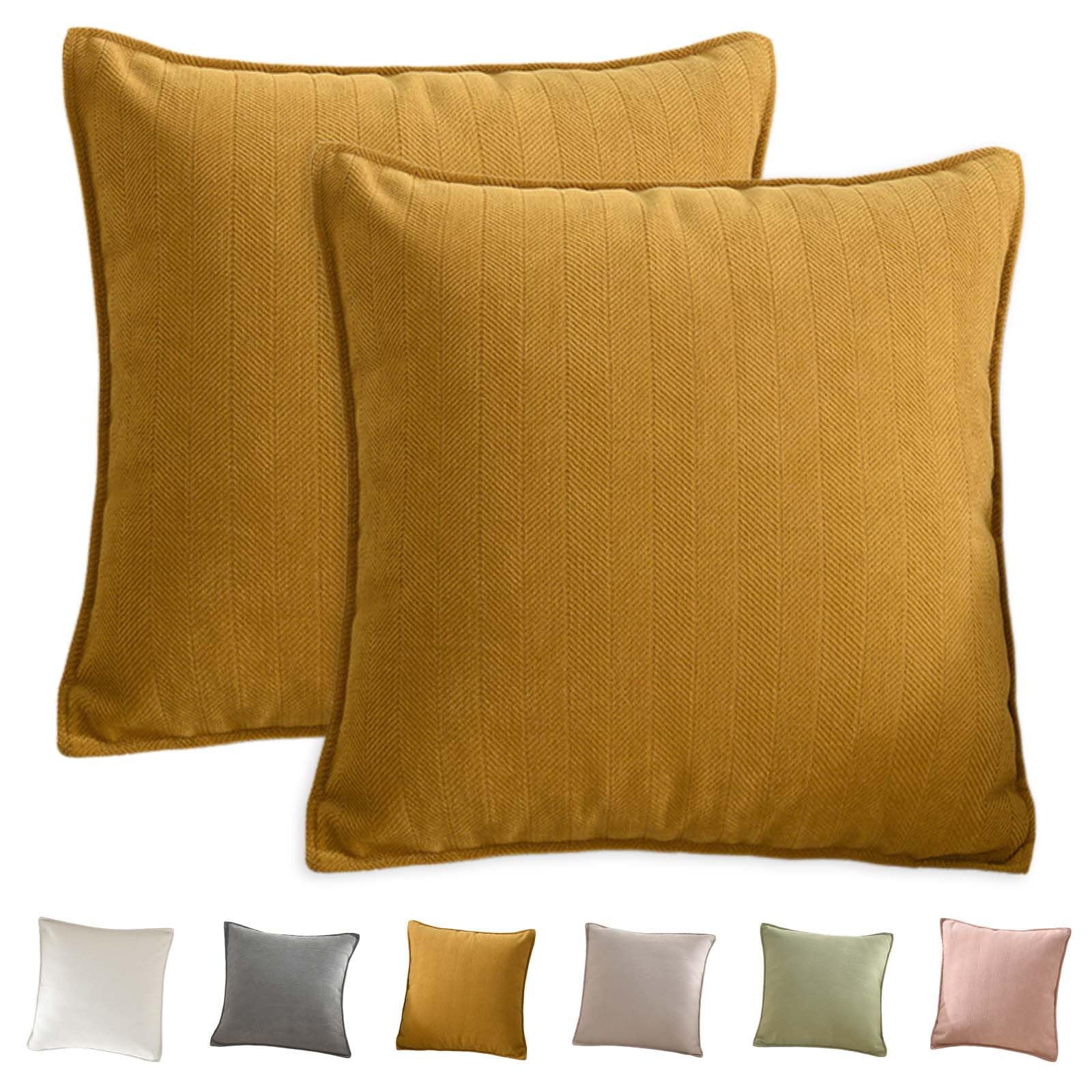 Decorative Throw Pillow Covers Set of 2, 18x18 Inch Soft Chenille Solid Couch Pillow Covers, Cushion Covers for Décor, Square Pillow Cases for Sofa Bed Living Room Home Decor (Mustard Yellow)