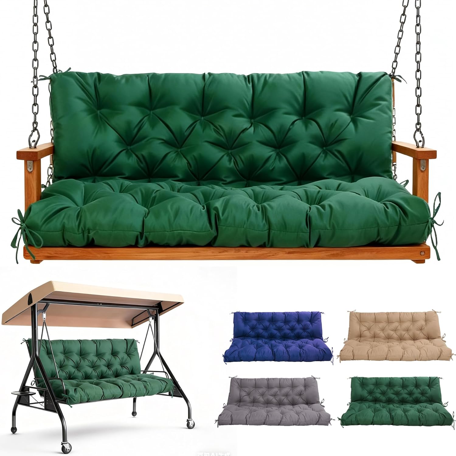 Porch Swing Cushions 60 Inch,Waterproof Patio 2 3 Seater Replacement for Outdoor Furniture with Backrest&Strap,Thick 4" Swing Seat Cushion for Loveseat Garden Glider Bench Lawn Backyard,60X40 Inch