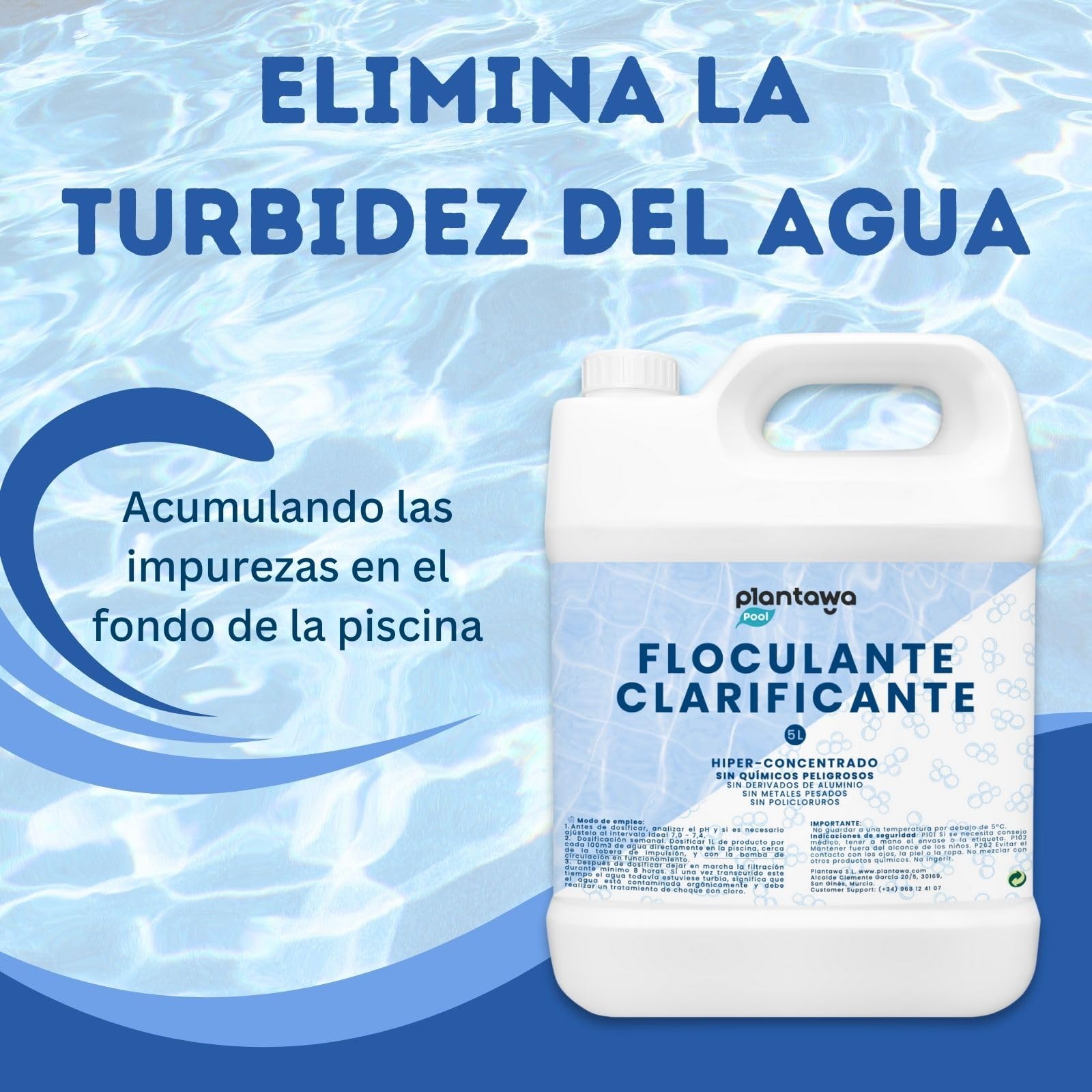 PLANTAWA Floculante Piscina Líquido 5L | Clarificador Agua Turbia Piscina | Mejora Filtración y Agrupa Partículas en fondo | Acción Rápida y Dosificación Precisa | Compatible con Todo Tipo de Piscinas — view 2