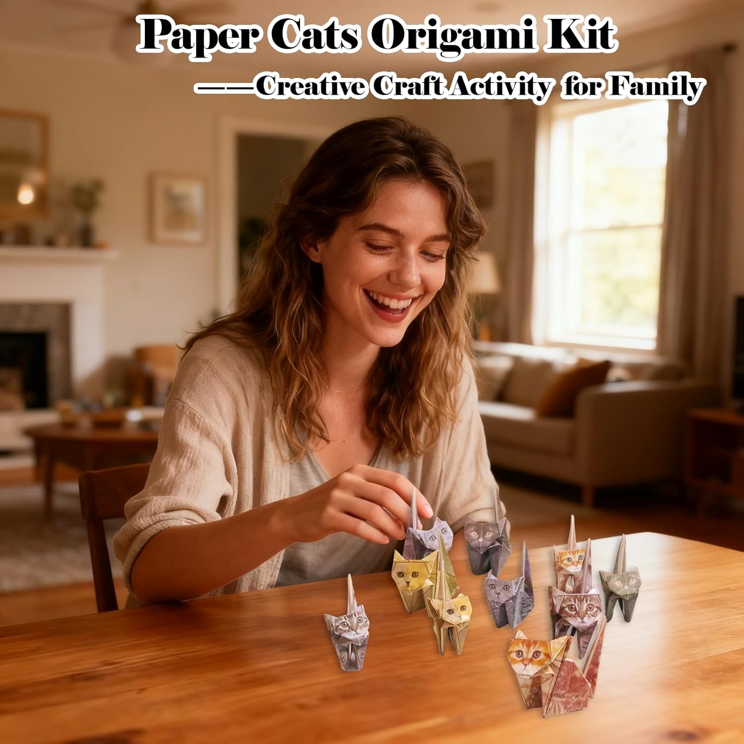 Paper Cats Origami Kit, 50pcs DIY 3D Origami Animal Kit for Create Adorable Paper Cats, Creative Craft Activity for Cat Lovers, Fun Home Desk Decor, Christmas Birthday Gift(Cat) - Image 6