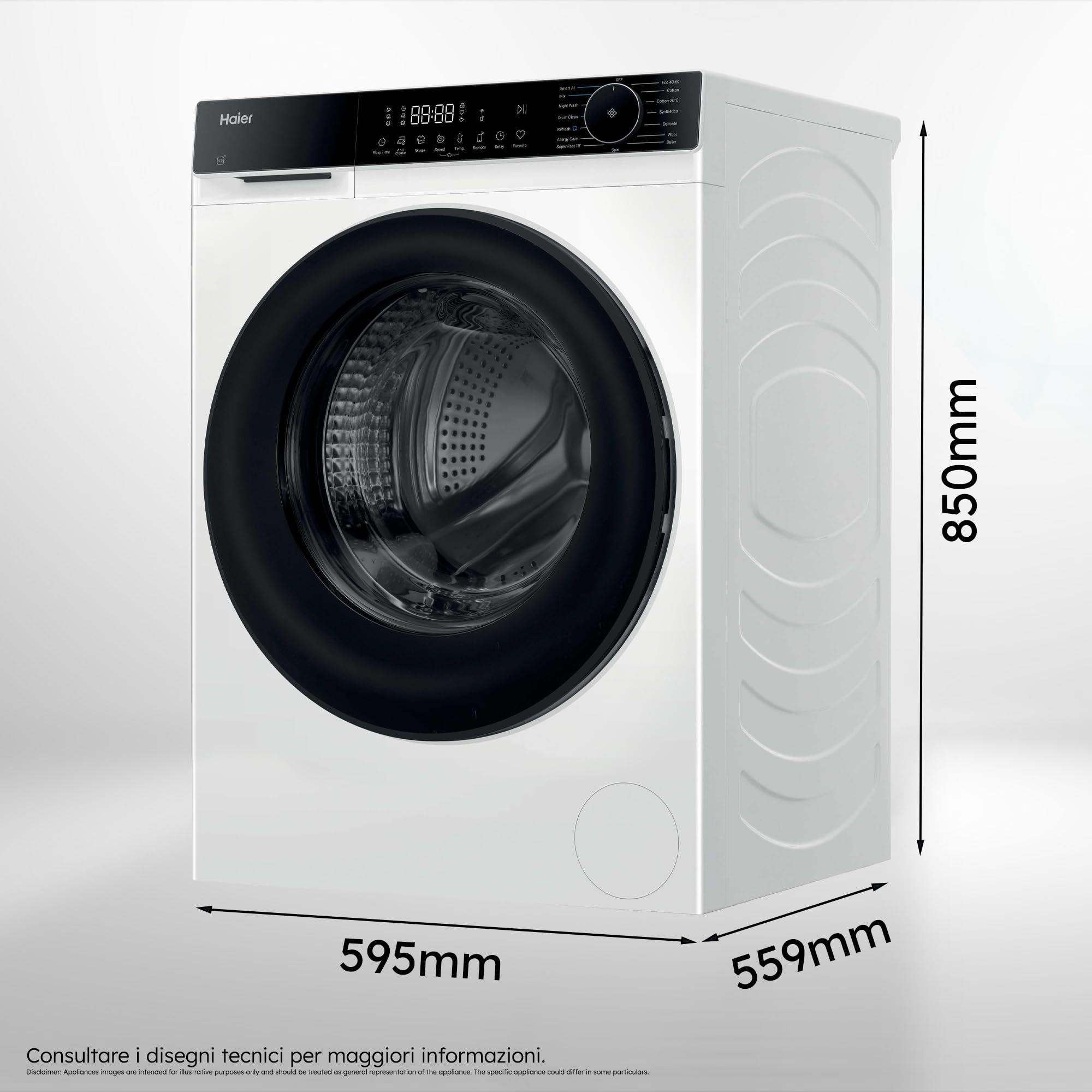 Haier X Serie 5 Lavatrice 9 Kg, Libera Installazione, Carica Frontale, Classe A-25%, 1400 Giri, Smart AI Cycle, Ciclo Refresh a Vapore, Wi-Fi con App hOn, 85x60x55.9 cm, Bianca – HW90-BP14357U-IT