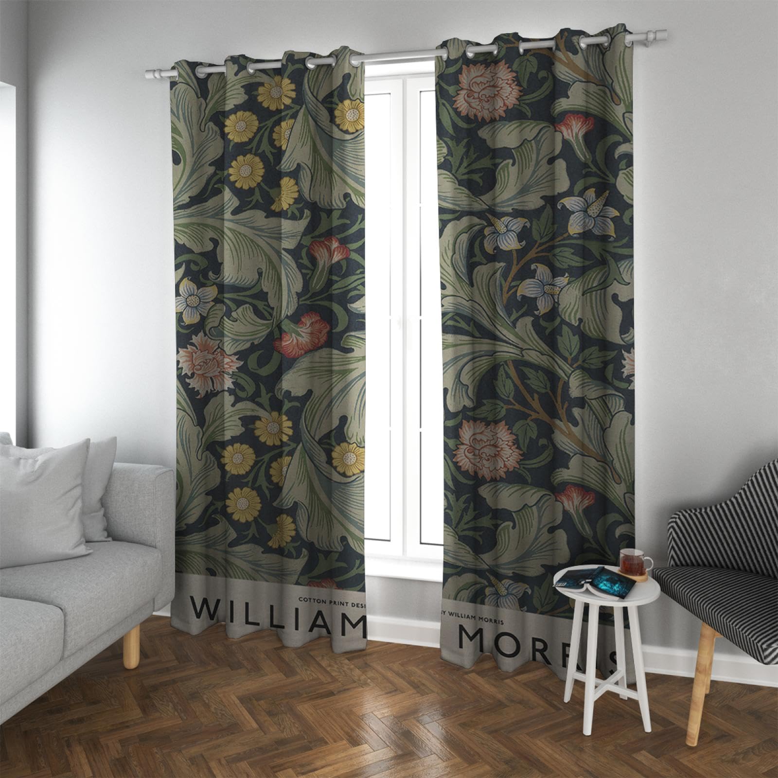 GaNkas Boho Curtains William Morris Blackout Curtains for Living Room Farmhouse Green Plant Leaves Patterned Grommet Top Curtains 2 Panels L63xW46