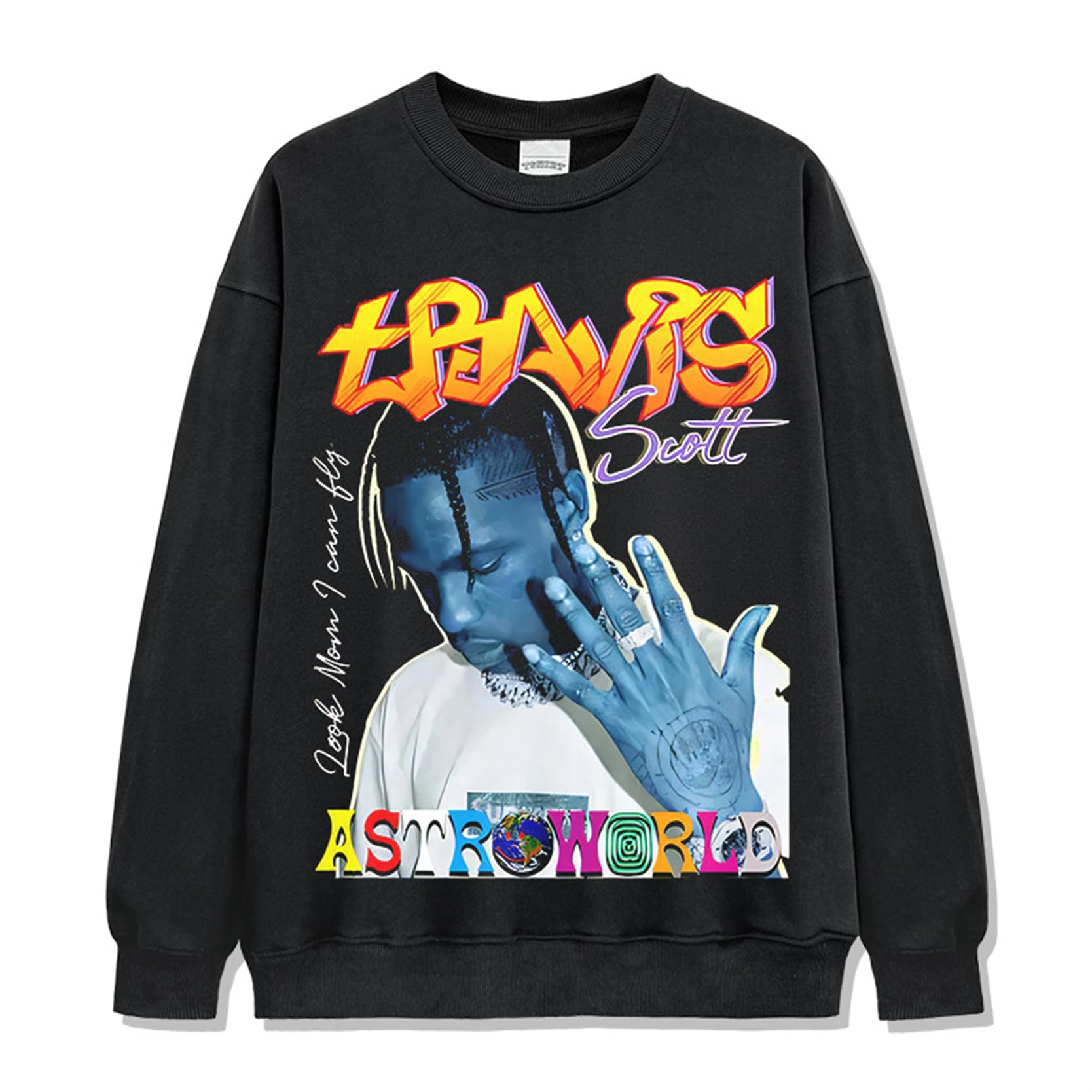 GenericT-Shirt Travis-Scott Men's and Women's Hip Hop Printed Round Neck Sweatshirt Loose Street Casual Long Sleeve Heavyweight Cotton Top