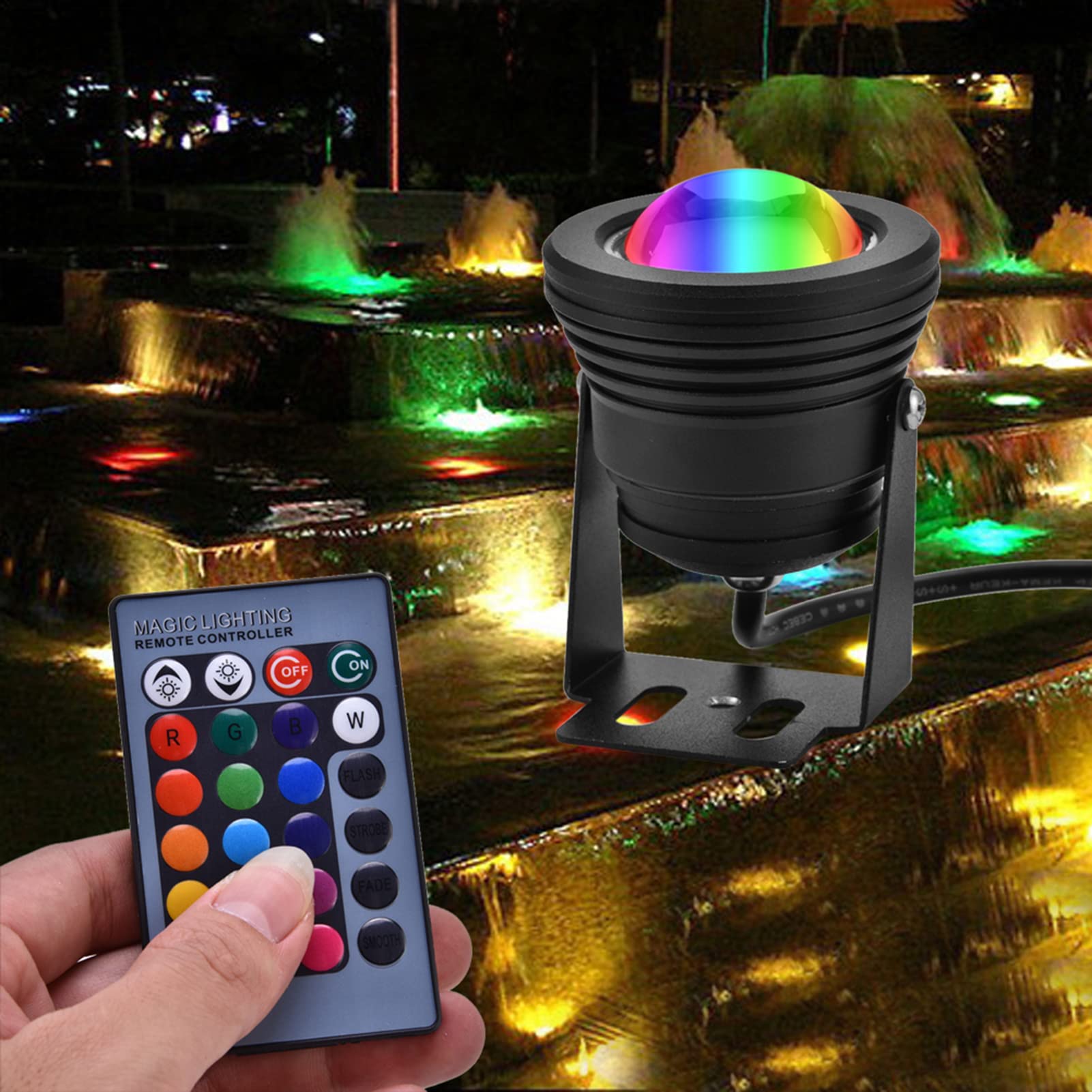 Faretto per Acquario, Faretto a LED RGB Impermeabile 12V 10W per Acquario, Piscina, Giardino (Guscio)