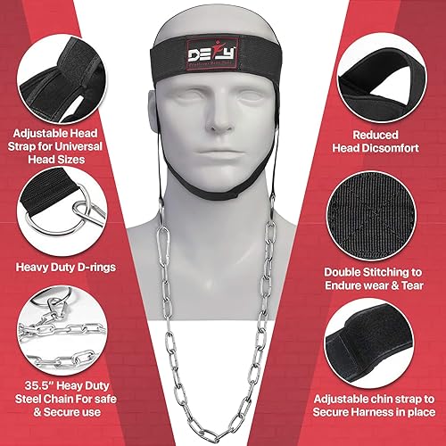 Miniatura 5 de DEFY Arnés de cuello, ejercitador de cuello para levantamiento de pesas, equipo de entrenamiento para cabeza, fortalecedor de cuello para