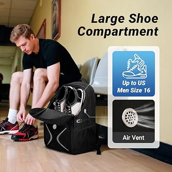 Bosynoy Bowling Ball Bag, Bowling Backpack with Shoe Compartment, Black