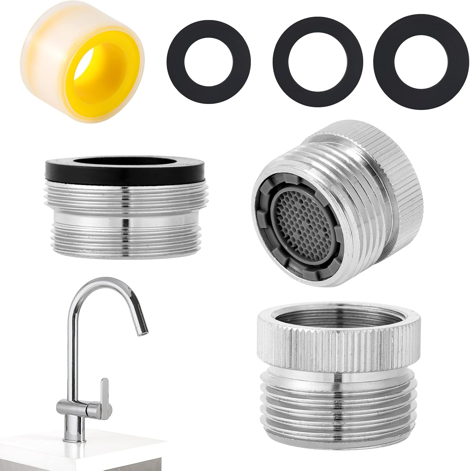 2 Set Faucet adapters with Aerator, Sink Faucet to Garden Hose Connectors Sink Hose Sprayer Attachment Accessories with 3/4" GHT Thread Chrome for Bathroom and Kitchen