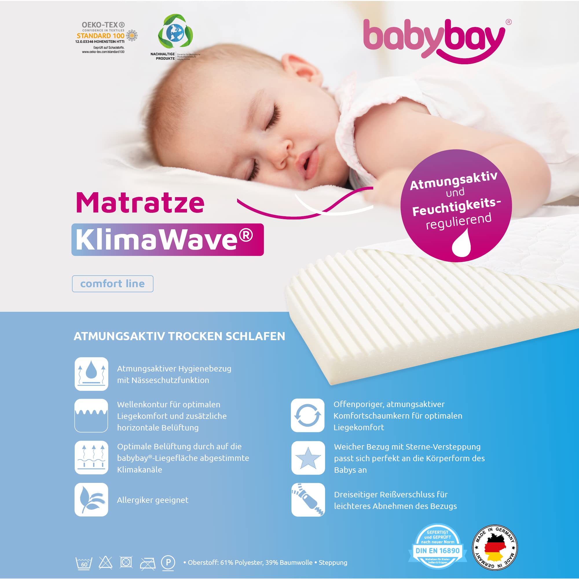 babybay Beistellbett Matratze KlimaWave passend für Modell Original