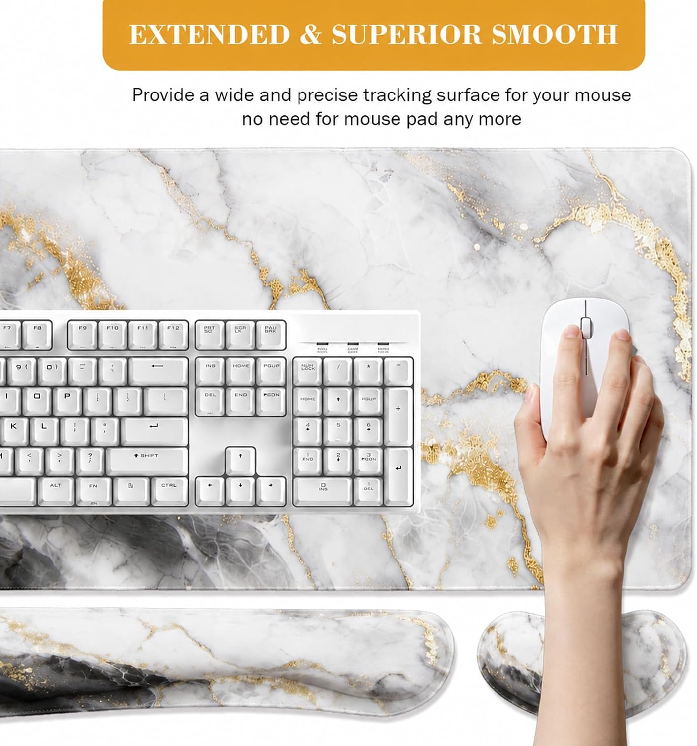 4-in-1 Desk Mat Set with Mouse Pad and Ergonomic Wrist Rest, Keyboard Mat and Mouse Pad Set, Large Desk Pad with Wrist Rest and Coaster - Dyeing Gray Gold, 31.5"x15.7" image 5