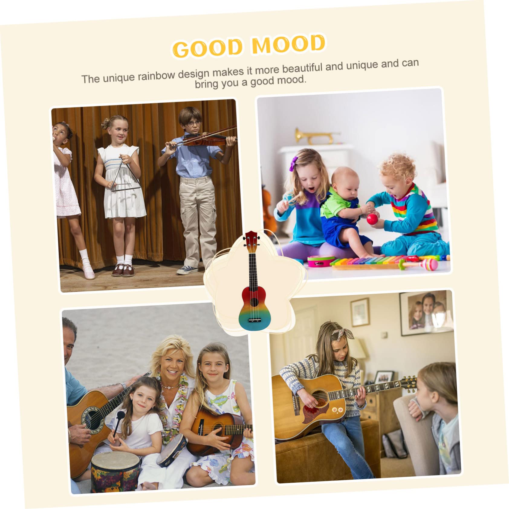 TOYANDONA Ukulele in Legno Naturale Per Principianti Strumento Musicale Giocattolo Chitarra Design Unico