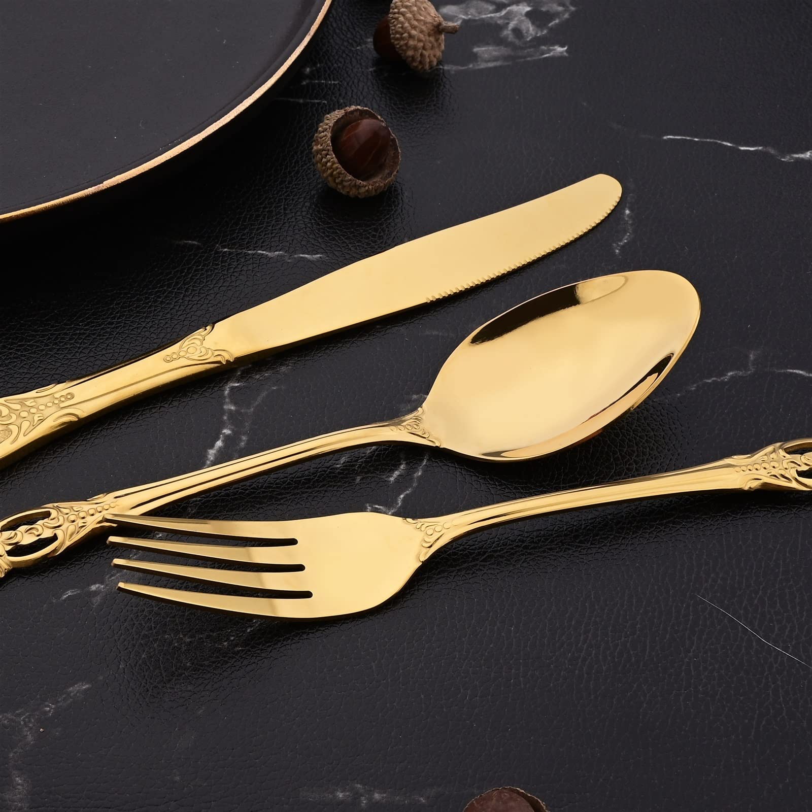 Ensemble de Couverts de Luxe en Acier Inoxydable Miroir doré 8 pièces