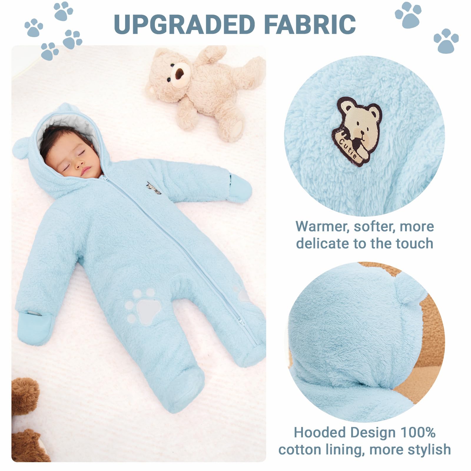 JiAmy Bambino Tute da Neve Inverno Pagliaccetto con Cappuccio Tutina in Pile Abiti a Maniche Lunghe 0-18 Mesi