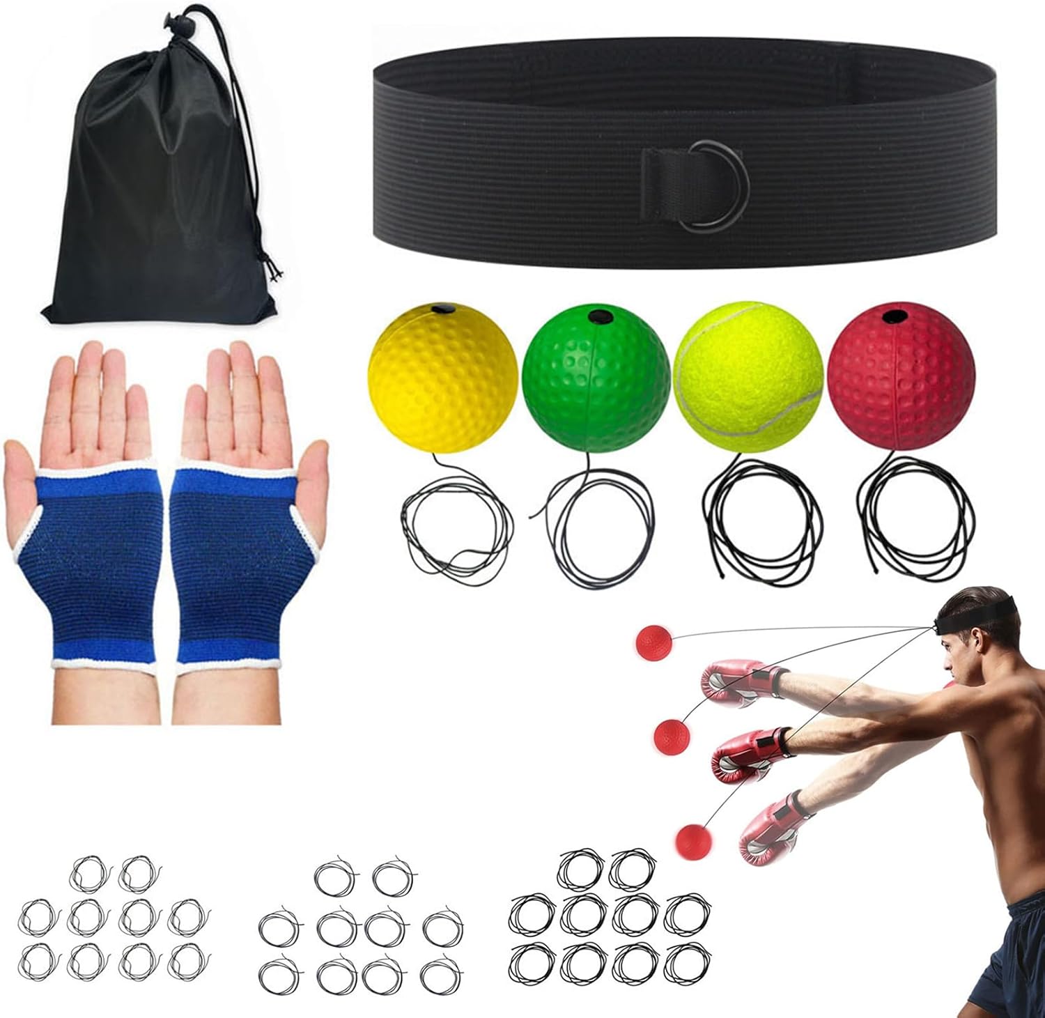 Boxing Reflex Ball Headband Set, Reaction Fitness Training, Boxing Reflex Ball with Adjustable Headband, Training Set with Material, Fitness Accessories, Equipment for Travel Dorm Gym Men Women