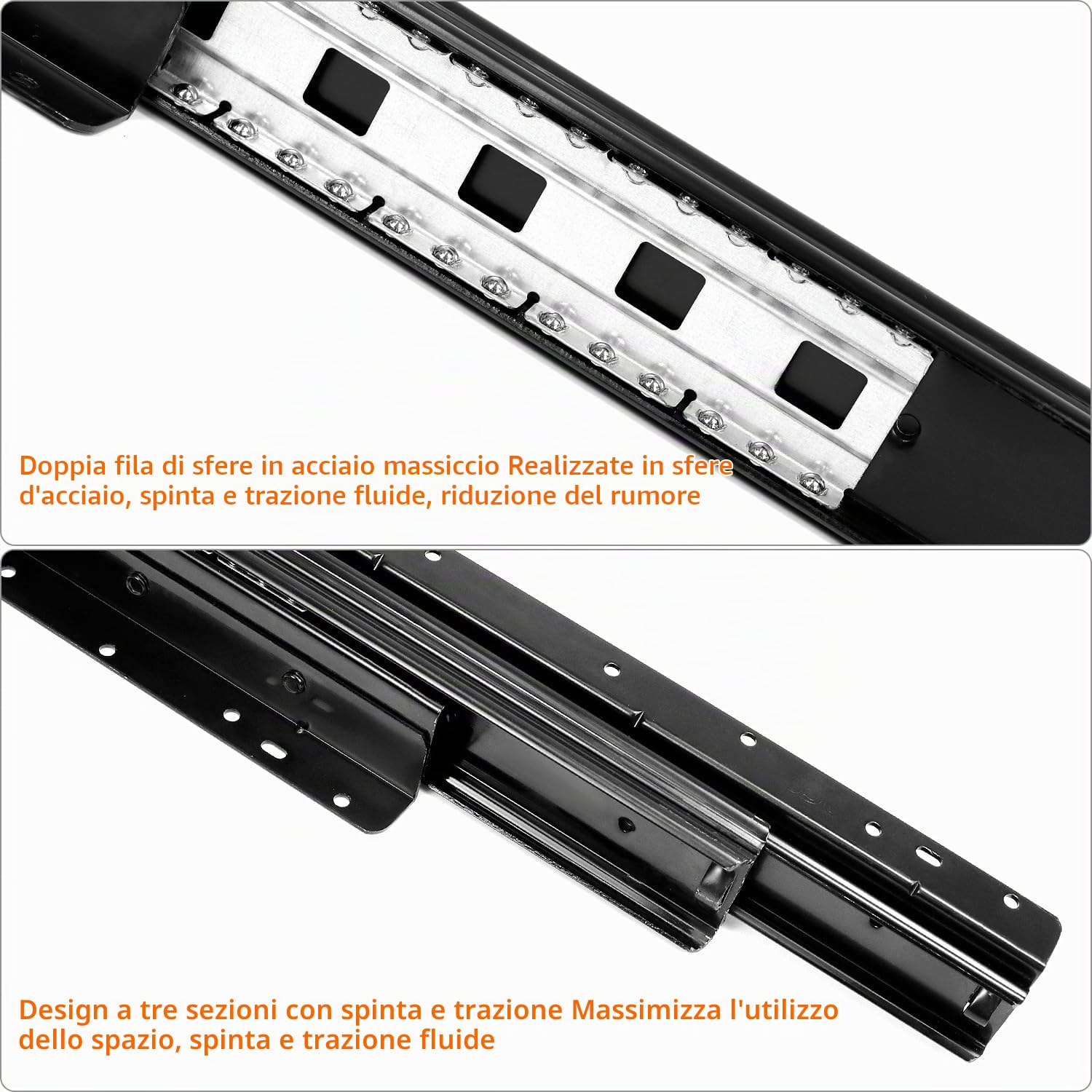 QWORK® guide per cassetti pesanti per ripostiglio sottoscala, 800-1850mm, estensione completa, nero, capacità di carico 120 kg, 1 paio, con viti