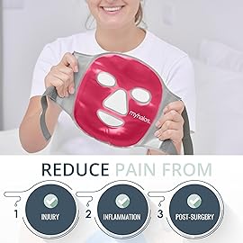 MyHalos Ice Face Mask - Frozen Face Mask for Pain Relief, Migraine & Wisdom Tooth Surgery - Cooling Mask for Swelling, Puffiness & Stress Relief - Hot or Cold Gel Mask Cold Pack (Pink)