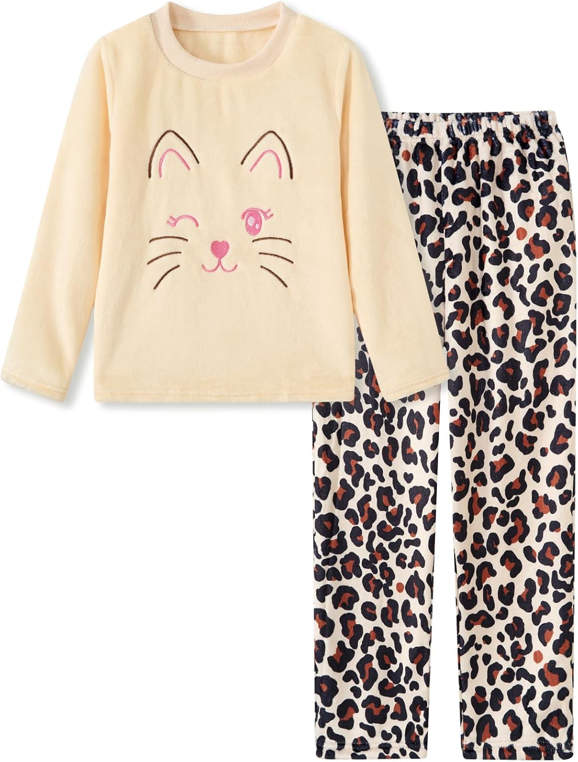 Funnycokid Girls Fleece Pajamas Set Kids Soft Flannel Pjs Pullover Top Pants Loungewear Size 7-14