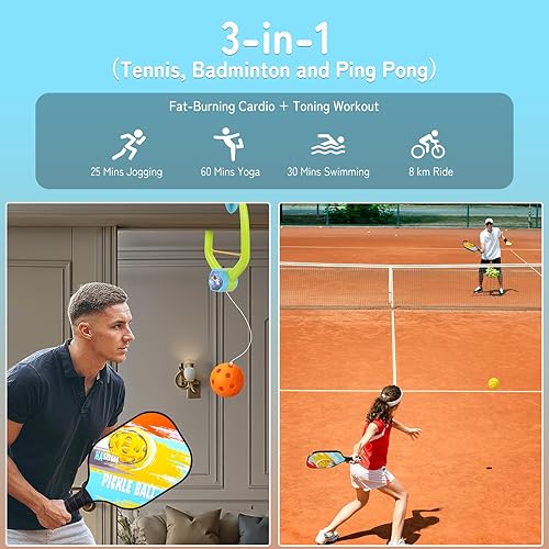 Miniatura 4 de Juego de 2 palas de pickleball con bolsa y entrenador para principiantes, raquetas ligeras de fibra de vidrio, núcleo de panal, equipo de cardio de