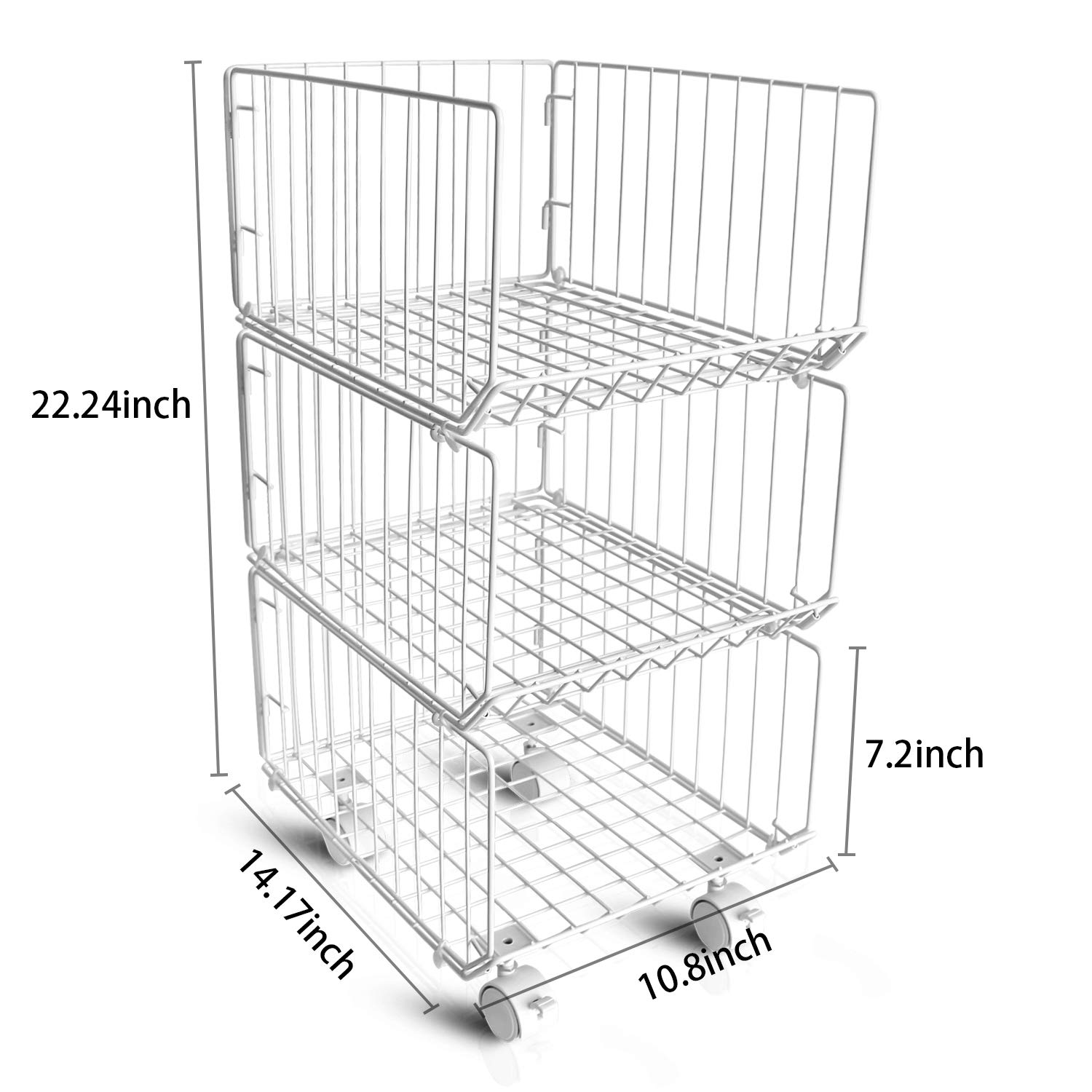 Pup joint Metal Wire Baskets, 3 Tiers Foldable Stackable Rolling