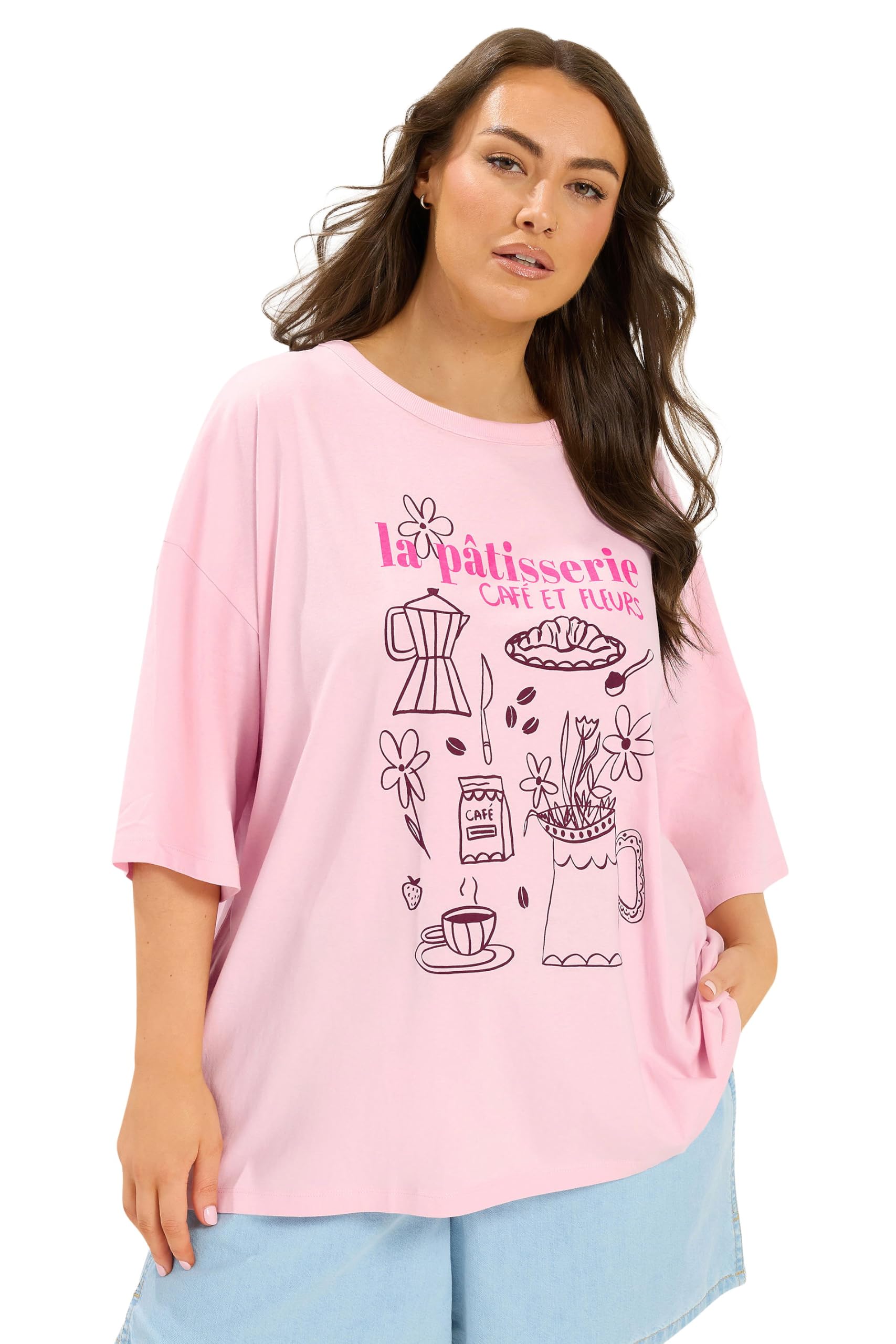 Yours Women's Oversized T-Shirt - Pink - Size 20