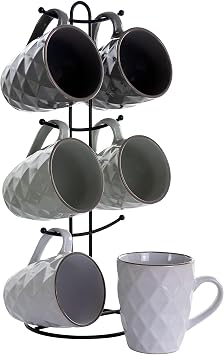 Elama Wave Series Mug Set, 12oz, Assorted Grey 1 (Diamond Waves)
