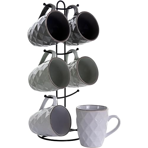 Elama Wave Series Mug Set, 12oz, Assorted Grey 1 (Diamond Waves)