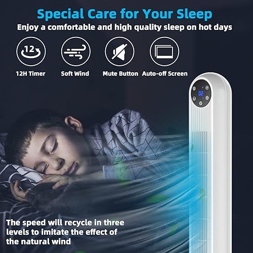 Miniatura 5 de ARLIME Ventilador de torre oscilante, ventilador de enfriamiento sin aspas de 42 pulgadas con control remoto, panel de control LED, 3 velocidades de