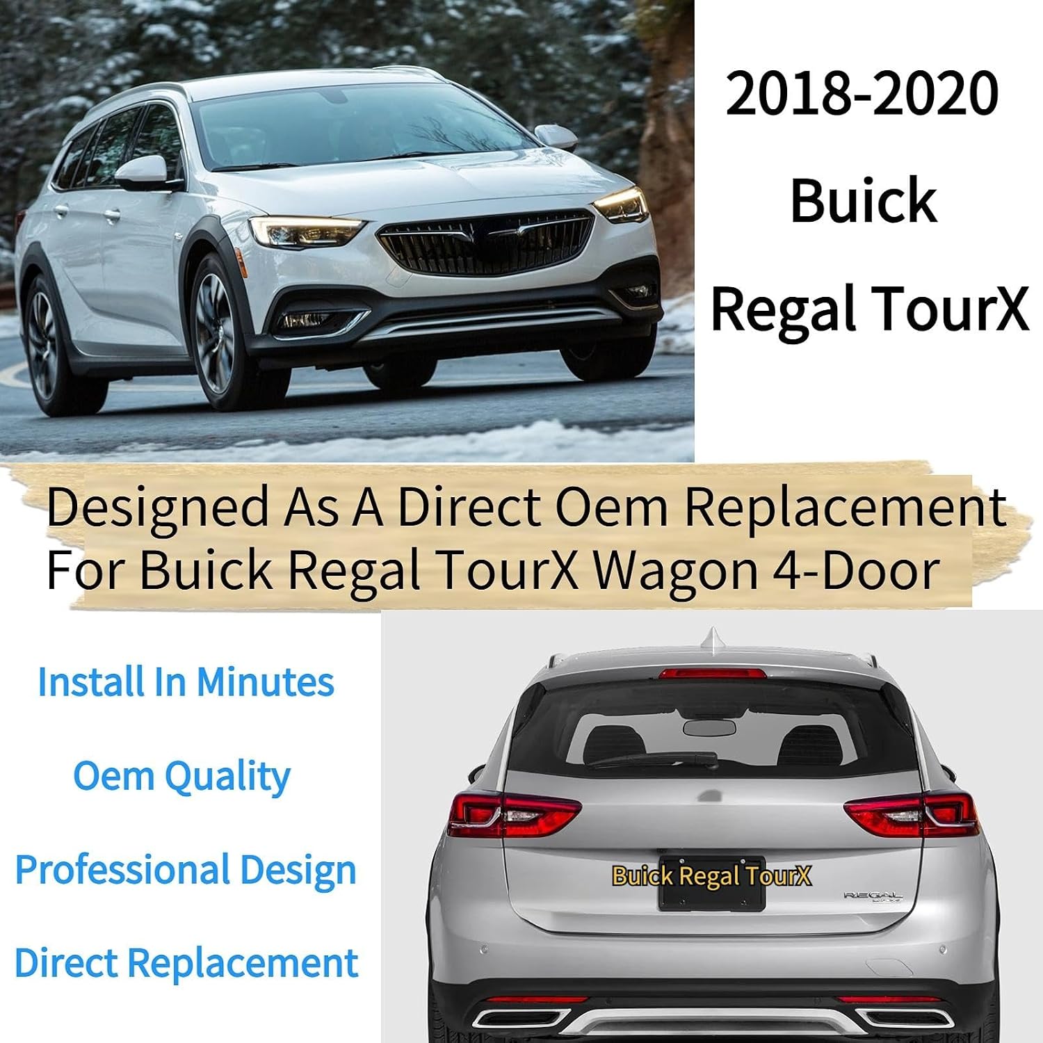 Rear Wiper Blade & Arm Replacement for Buick Regal TourX Wagon 2018 2019 2020 - OEM Fit for Base Essence Preferred Models - All-Season Rear Back Windshield Wiper Blade Set