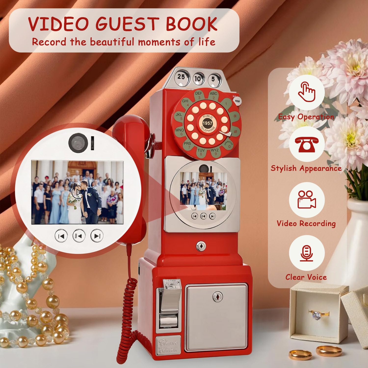 Libro degli ospiti video HD, dispositivo di registrazione audio per conservare occasioni speciali, messaggi personalizzati per matrimoni, compleanni, lauree, anniversari