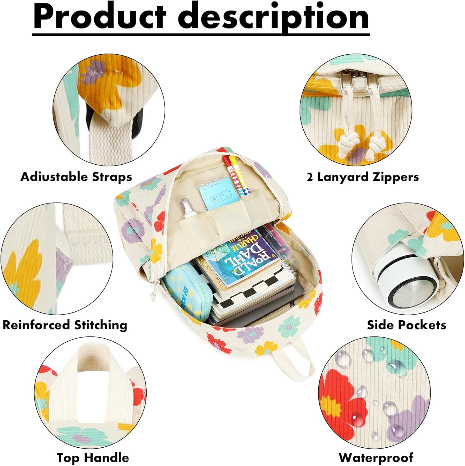 Bluboon School Backpack Set Girls Womens Laptop Bookbag Casual Daypack Fits 15 inch Laptop with Lunch Tote Bag and Pencil Bag - Image 7