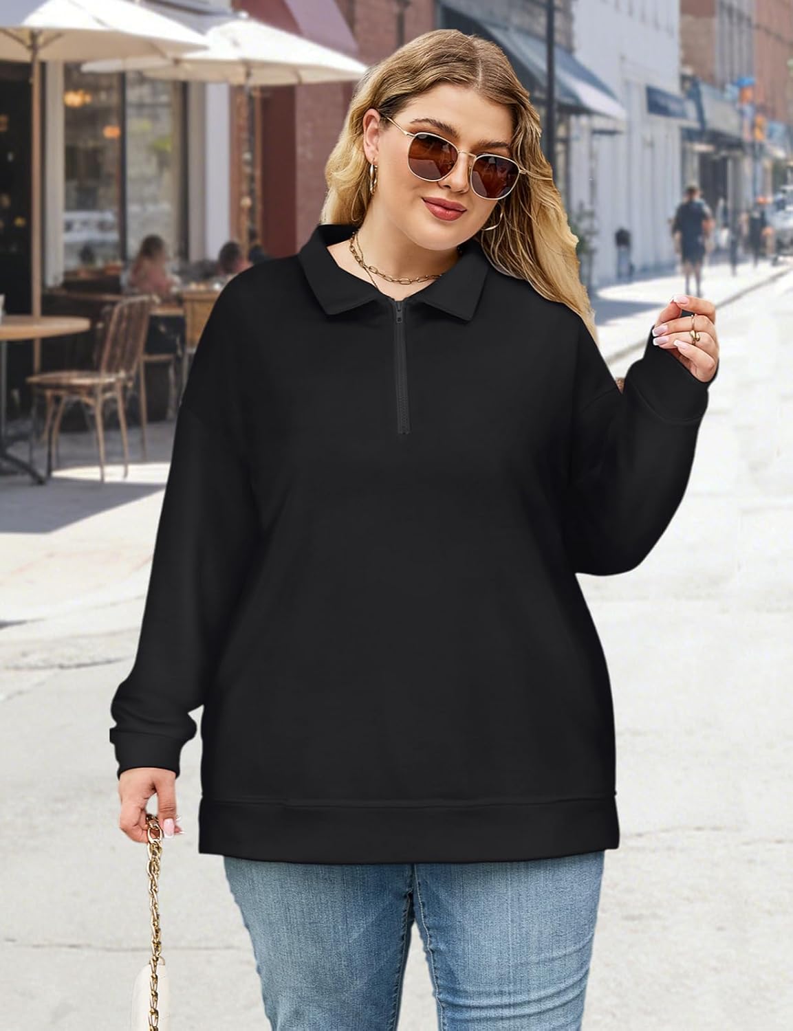 Misyula Style Plus Size Sweatshirts for Women Pockets Quarter Zip Pullover Long Sleeve Drop Shoulder Oversized Tops - Image 6