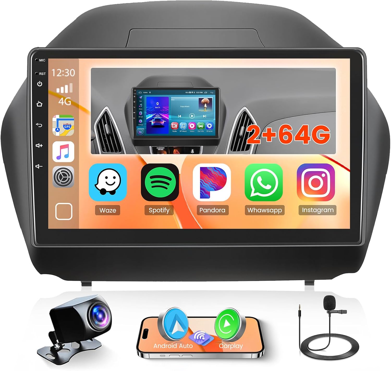 2+64G Radio for Hyundai Tucson IX35 2010-2015 CarPlay Car Stereo Android 15 Touchscreen 9" Android Auto Backup Camera GPS EQ 28UI
