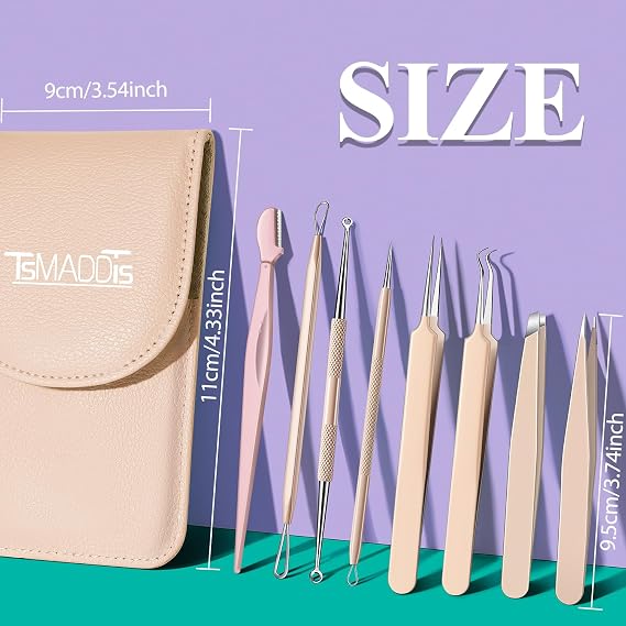 TsMADDTs Blackhead Remover Tools, Ingrown Hair Removal Kit Blackhead Remover Tools for Face and Nose, 9 pcs Ingrown Hair Removal Kit with Pimple Extractor, Pore Extractor, Tweezer, Razor