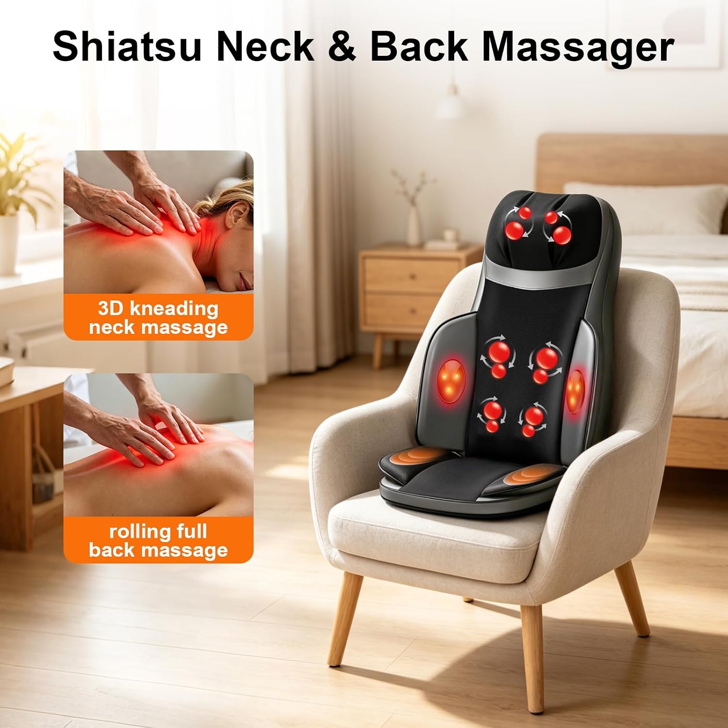 Kalamera Shiatsu Neck Back Massager for Chair with Foot Massager Full Body Massage Machine with Deep Kneading Nodes, Vibration Seat Pad, Heating Light for Home Office Use Relaxation Gifts for Parents