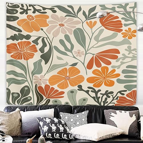 Miniatura 36 de Yookeb Tapiz negro de flores de Matisse de 59 pulgadas de ancho por 51 pulgadas de alto, para colgar en la pared, hojas abstractas, vintage, arte