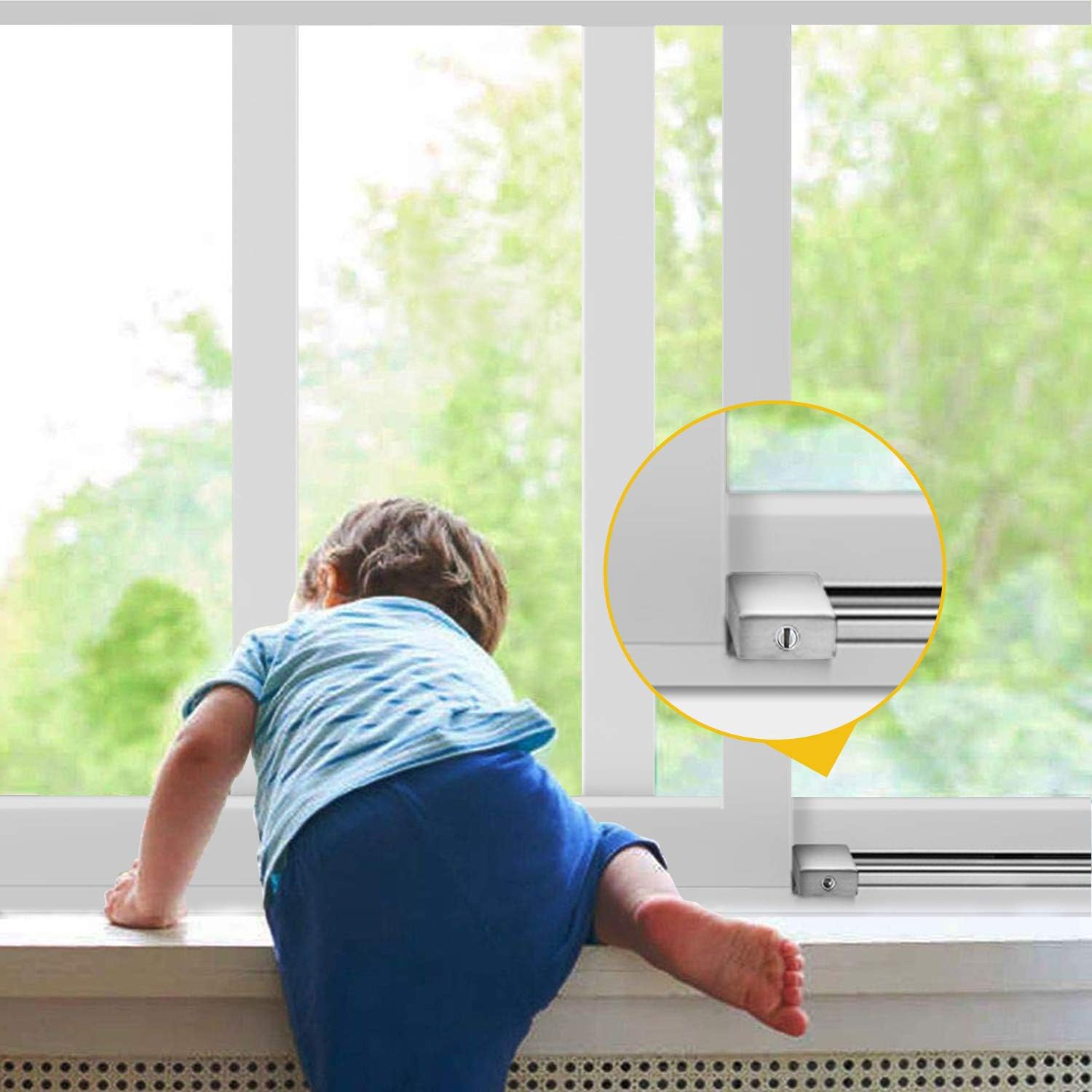 Reliancer 4 Pack Sliding Window Locks Sets with Keys Aluminum Alloy Door Frame Security Lock Stop Adjustable Safety Window Locks Security Door Stop for Home and Office Child Safety