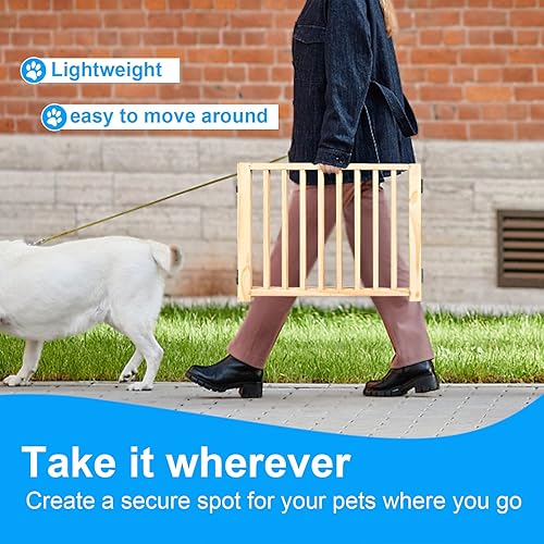 Miniatura 6 de YOCAN Puertas de madera independientes para perros, puerta plegable para mascotas, valla para perros para interiores, puerta para perros, para