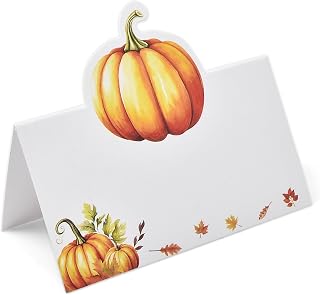 Gift Boutique 100 Pack Pumpkin Place Cards – Fall Thanksgiving Tent Cards for Table Setting, Wedding, Dinner, Harvest, Autumn Party Decorations